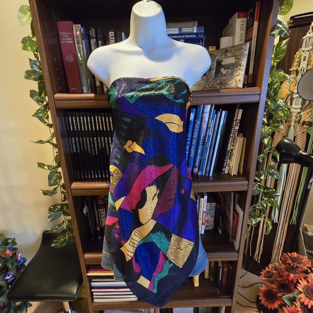 Colorful Abstract, Versitile, Vintage Picasso-Inspired Silk Scarf – 34" Square